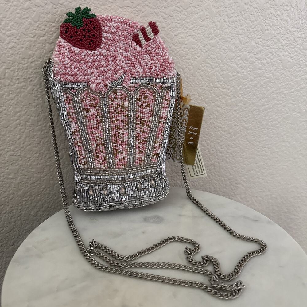 Pink Strawberry Milkshake Handmade Viral Beaded Crossbody Bag RARE